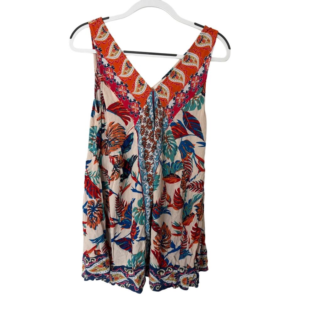 Umgee V-Neck Sleeveless Tropical‎ Boho Blouse Size Small